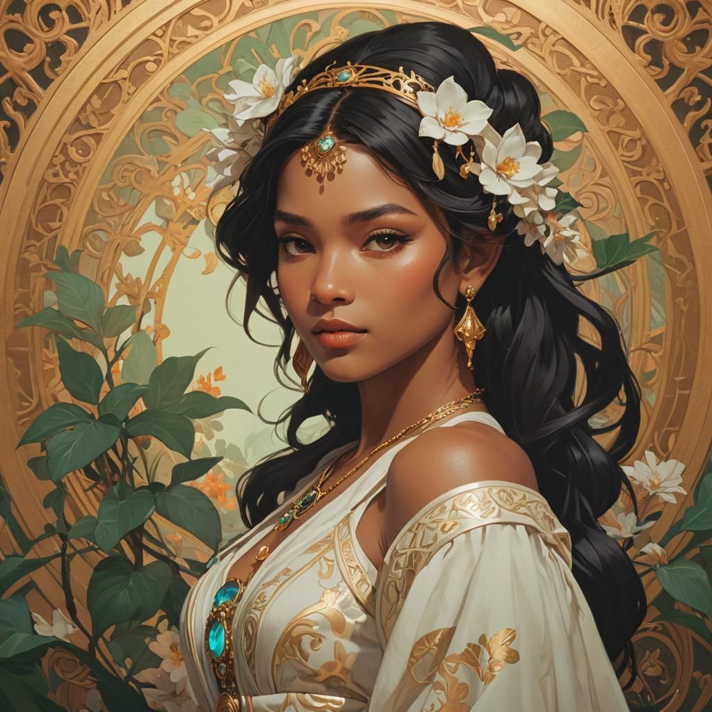 Jasmine Flower Digital Painting in Art Nouveau Style