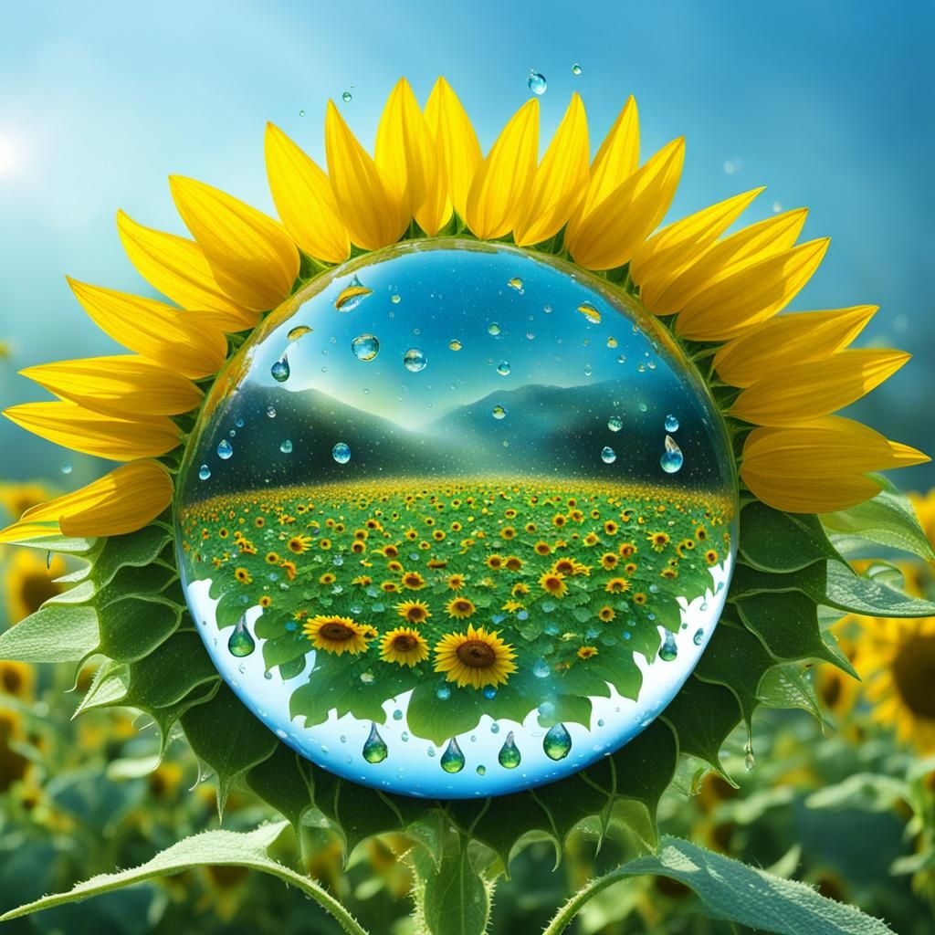 Sunflower Kingdom Nestled Inside Of Sunflower Dew Drop  by @Inner Peace