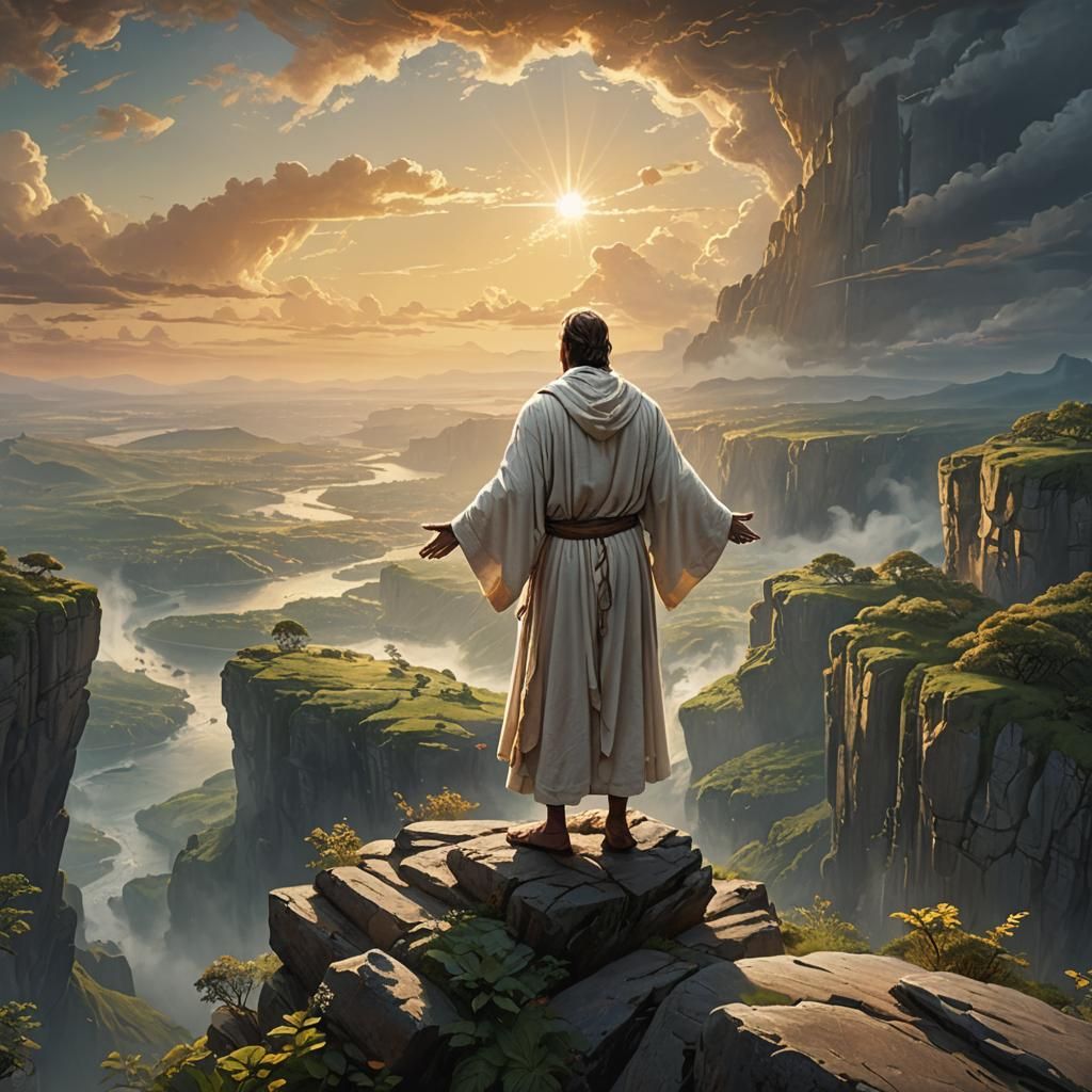 Epic Sunrise: Figure in White Robes, Fantasy Landscape
