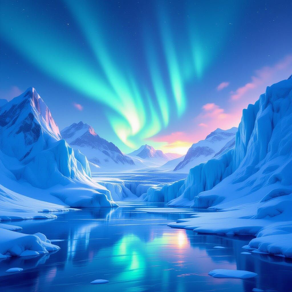Majestic Ice World Under Aurora Borealis