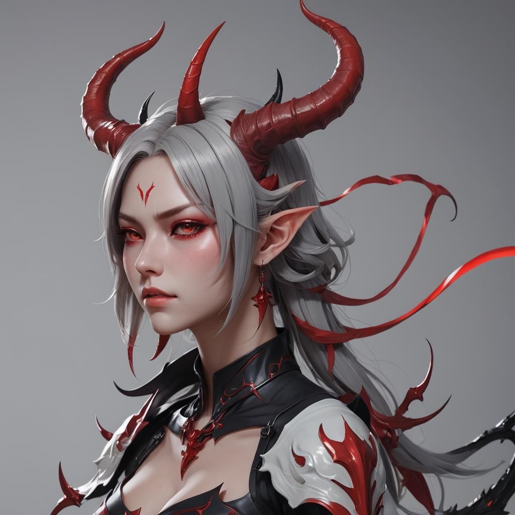 Anime Demon with Red Horns in 3D