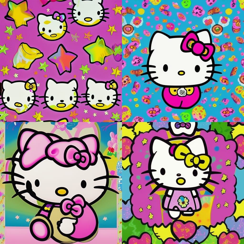 lisa frank style hello kitty - AI Generated Artwork - NightCafe Creator