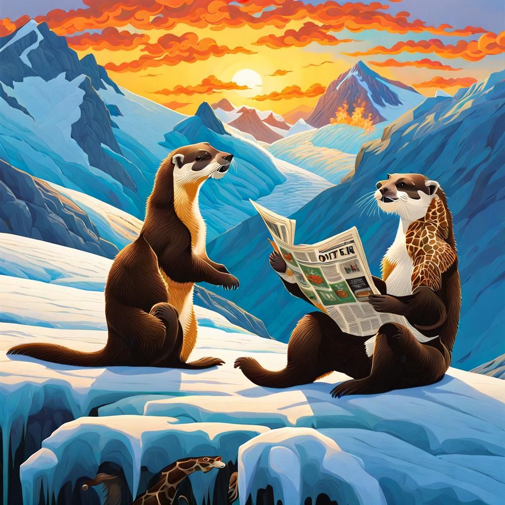 Otters Play Soccer on Glacier at Sunrise