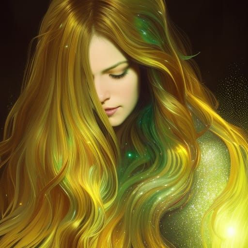 Sparkling Flowing Hair Portrait with Dynamic Lighting