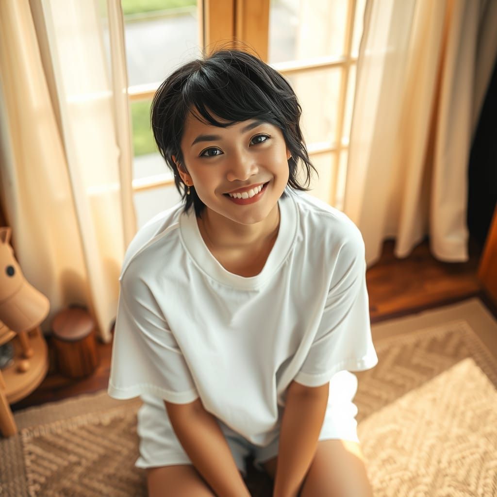 Serene Woman in Cozy Home Sanctuary