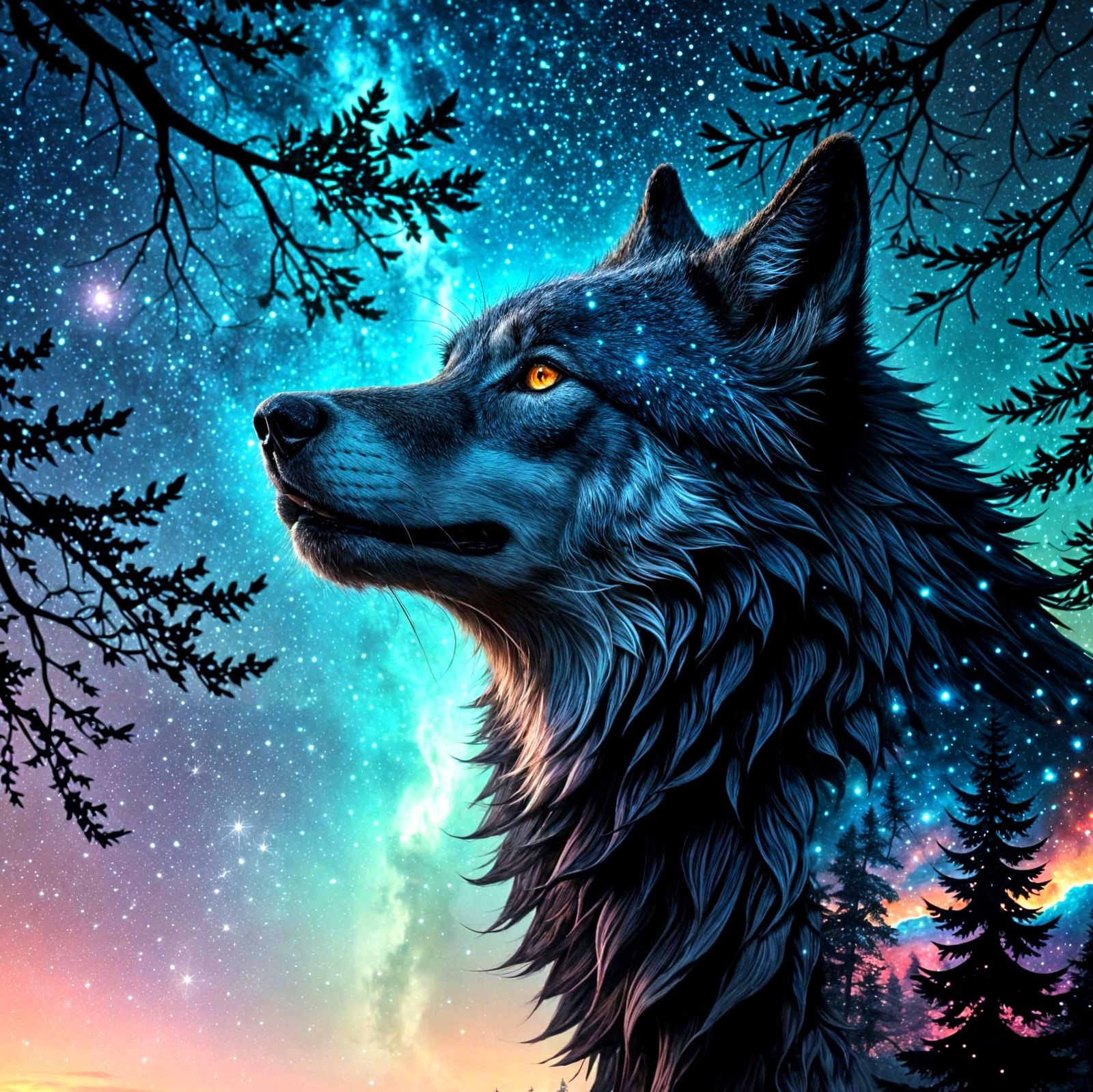 A mesmerizing double exposure artwork by a group of talented artists, featuring a stunning galaxy that ...  by @Quebra