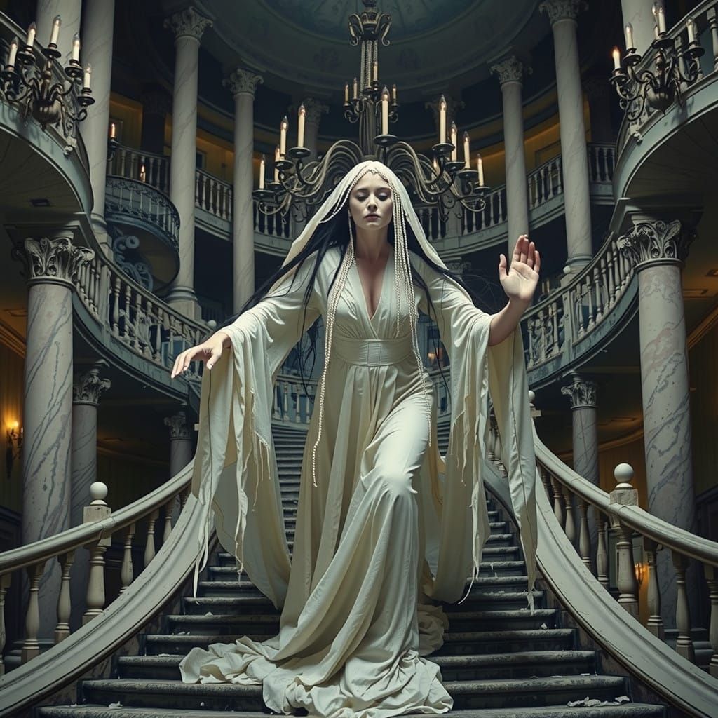 Surreal Ghost Woman Flees in Abandoned Palace