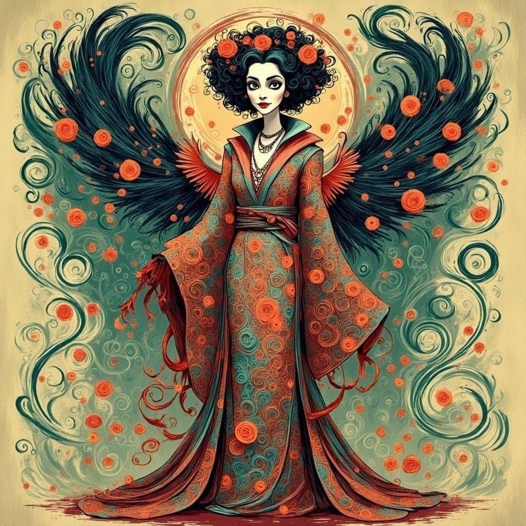 <lora:SybilThorn-6:1.0> portrait of a beautiful woman wearing intricately detailed colorful clothing and futuristic jewelry. art deco Ukiyo-...