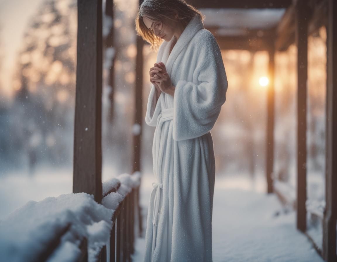 Frozen Tears on a Snowy Porch in Film Style