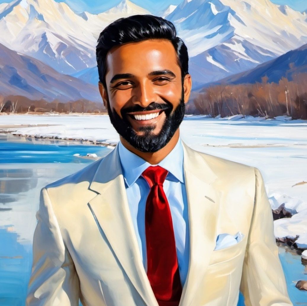 A handsome bearded man in a winter landscape