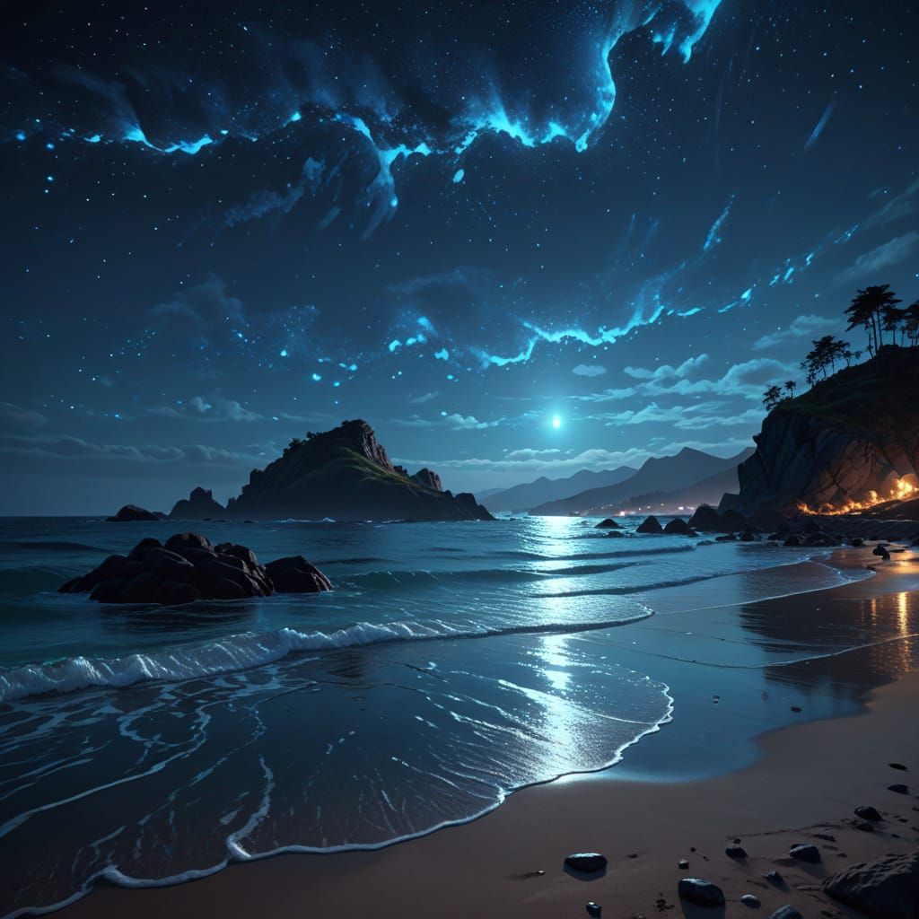 **„Magische Nacht am Sternenmeer: Klippenlicht und Himmelsglanz in stiller Harmonie vereint“**
  by @bedisi yseven