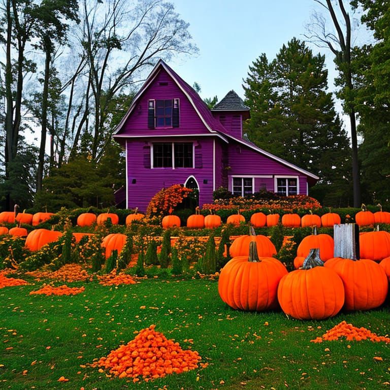 haunted house with pumpkin patch (halloween vibe) - AI Generated Artwork - NightCafe Creator