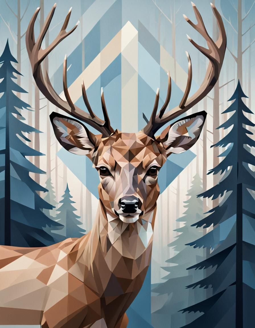 "abstract portrait of a deer. The deer should be depicted wi...