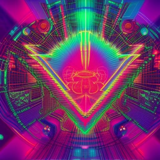 cyberpunk retro synthwave glitchcore neon psychedelic holographic ...