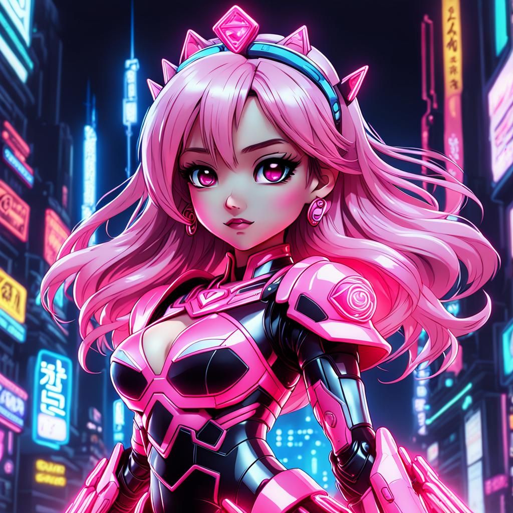 Chibi Neon Pink princess has n the cyber realm of girl power...