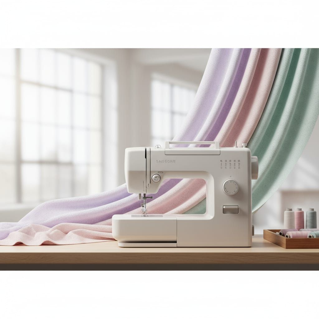 Bright Sewing Machine Background for Dressmaker Ad