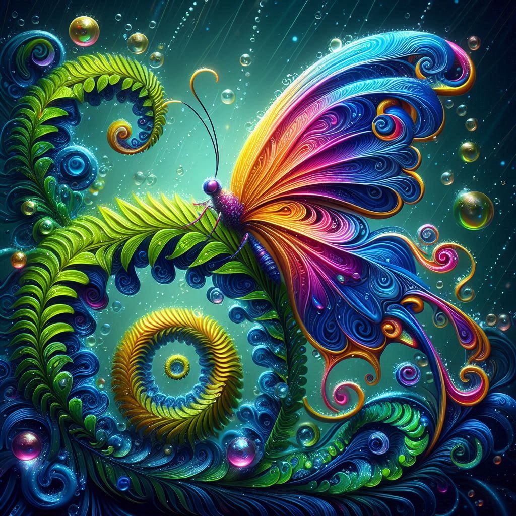 Butterfly perched on fern leaf