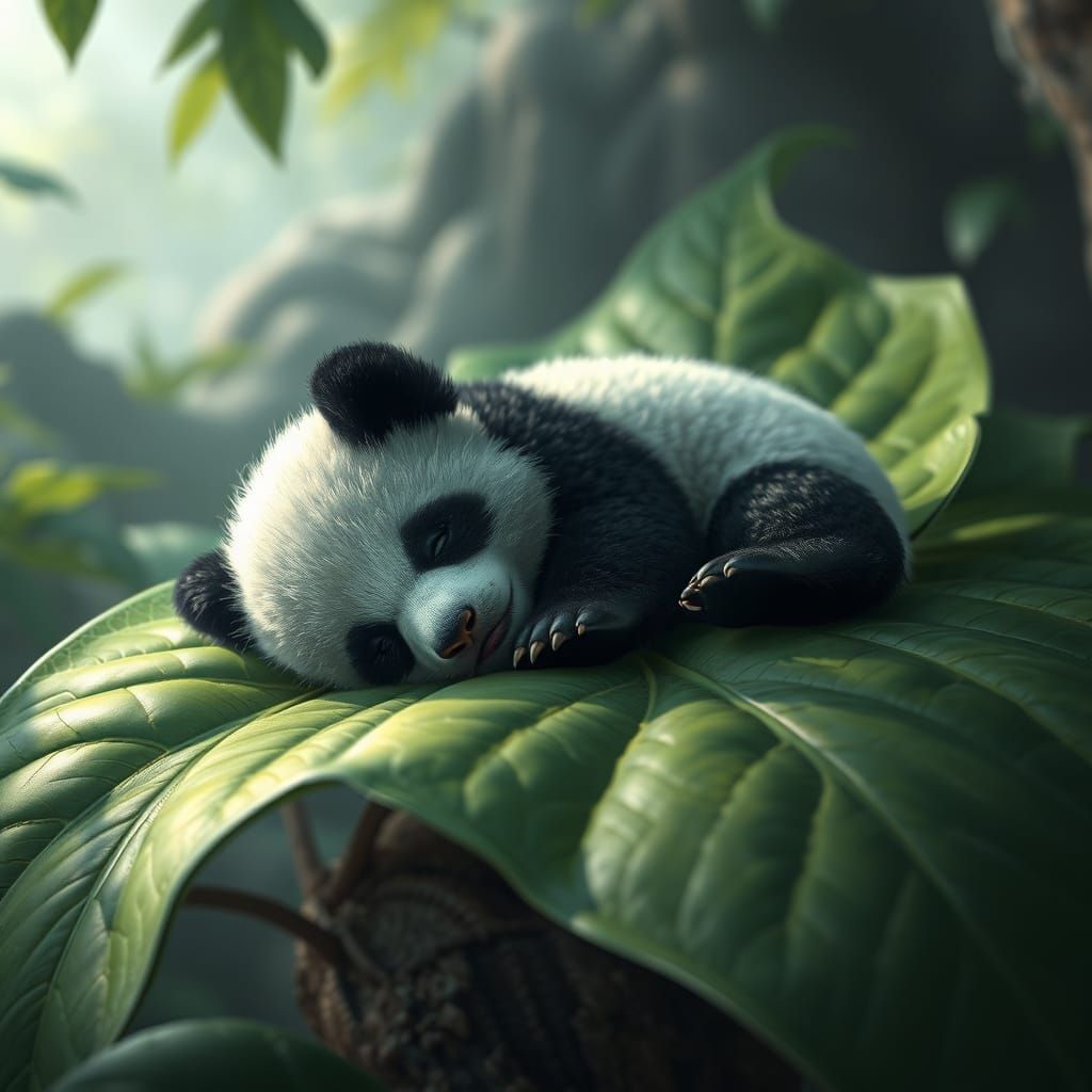 Fantastical Panda Bear in a Dreamlike Landscape