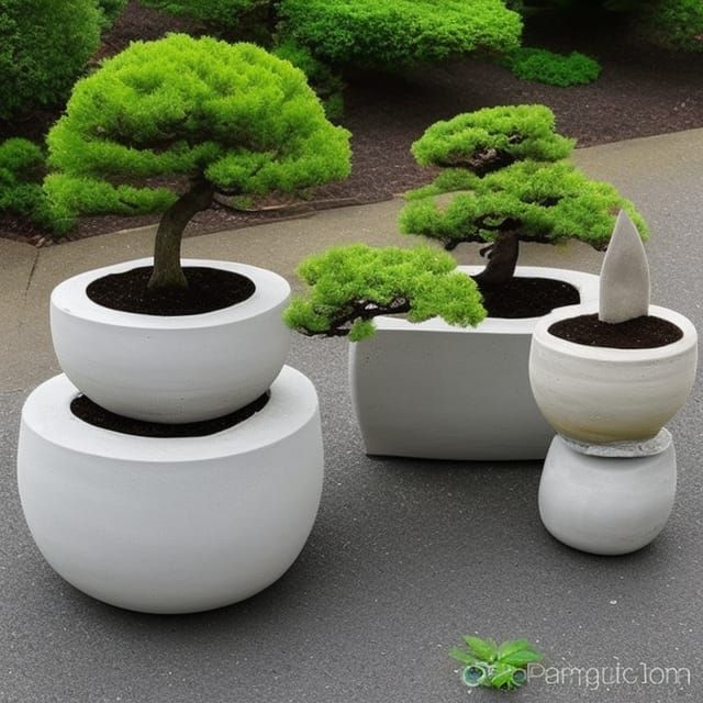 Some inspirational handmade concrete bonsai pots AI Generated Artwork