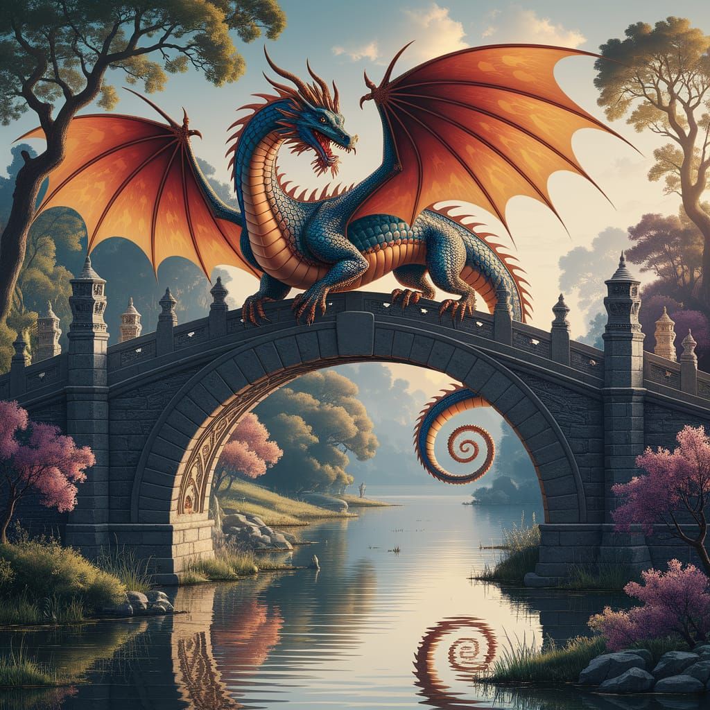 Dragon on the old bridge in Bridgetown 
Bridge by Jan van Eyck and Paul Gauguin  by @VM