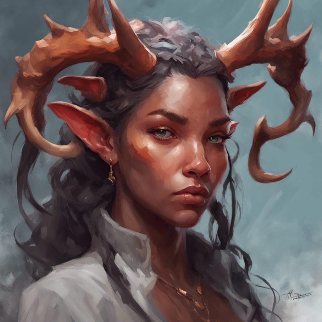 Teenage Female Tiefling with Antlers - AI Generated Artwork - NightCafe ...