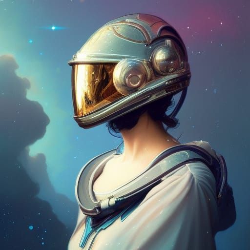 In her space helmet