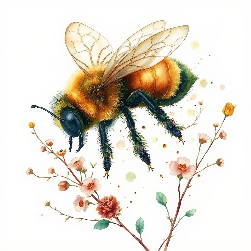 A captivating watercolor illustration of a bee