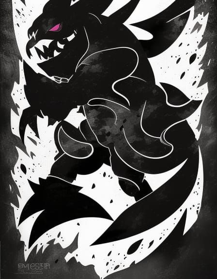 inkblot of gengar pokemon, black and white, plan, full view, legend ...