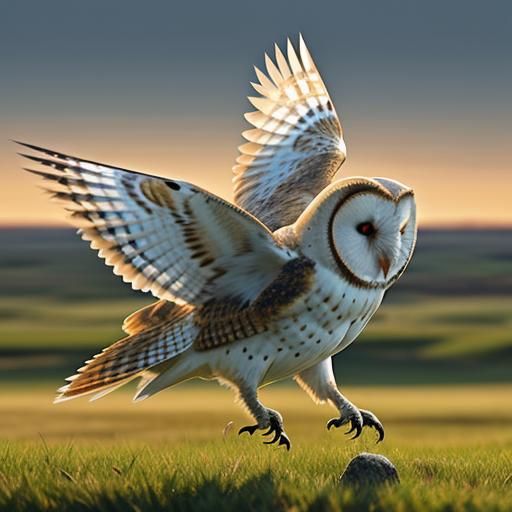 gorgeous barn owl, catching a rabbit, at dawn, sharp focus, detailed, hyper real 