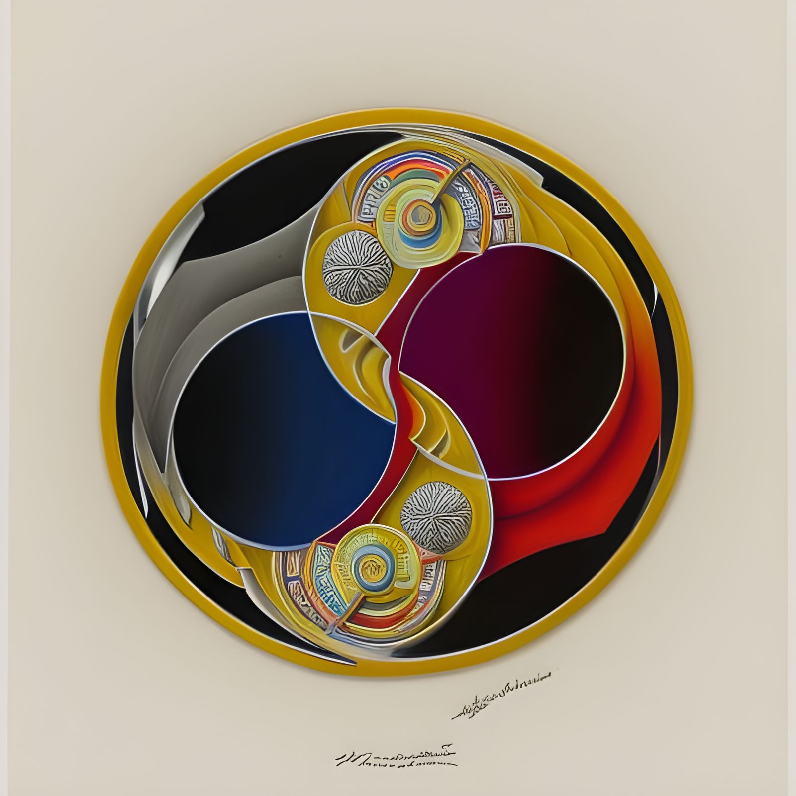 Chrome Yin Yang in Surreal Architectural Landscape