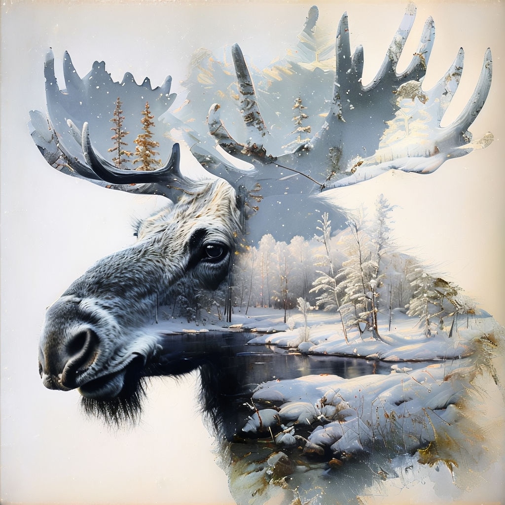 A moose-head with a snowy white landscape - PL