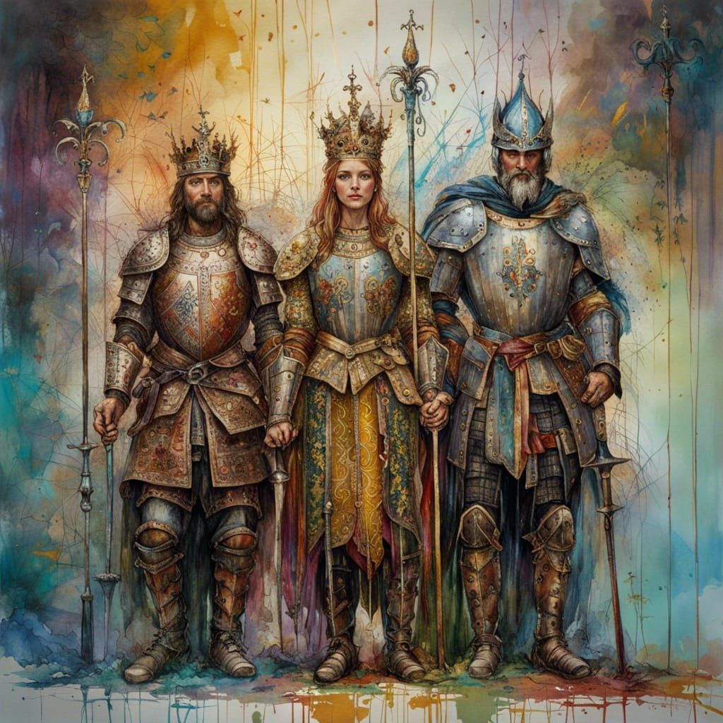 Medieval Knight with His Queen and King  by @Austin H