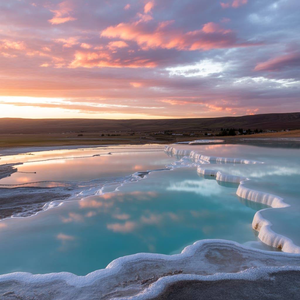 Turquoise Thermal Pools at Sunset