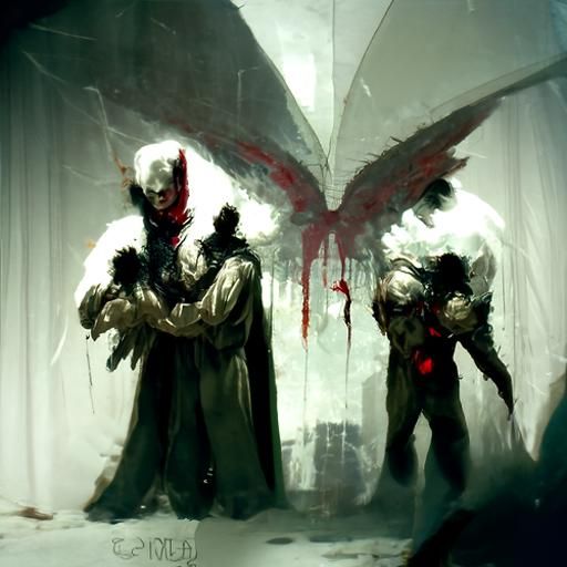 Bleeding angels holding hands