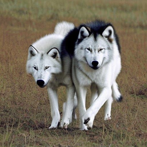 cute white and black wolves