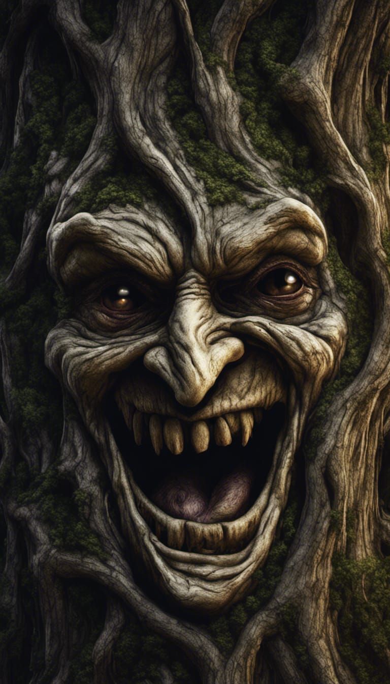 Scary Face In Tree Bark By Tim Burton Oogie A Masterpiece, 8k 