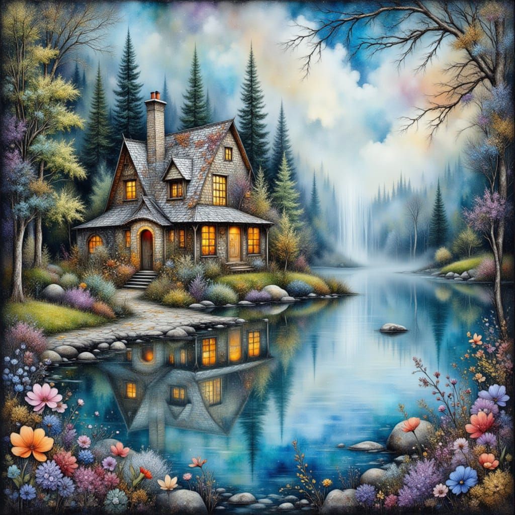 <lora:Shadow whimsy:1.0> <lora:Abyss:1.0> <lora:Crinkled Metallics:1.0> <lora:Enchanting Intensity:1.0> Watercolor light pastel drawing of a...