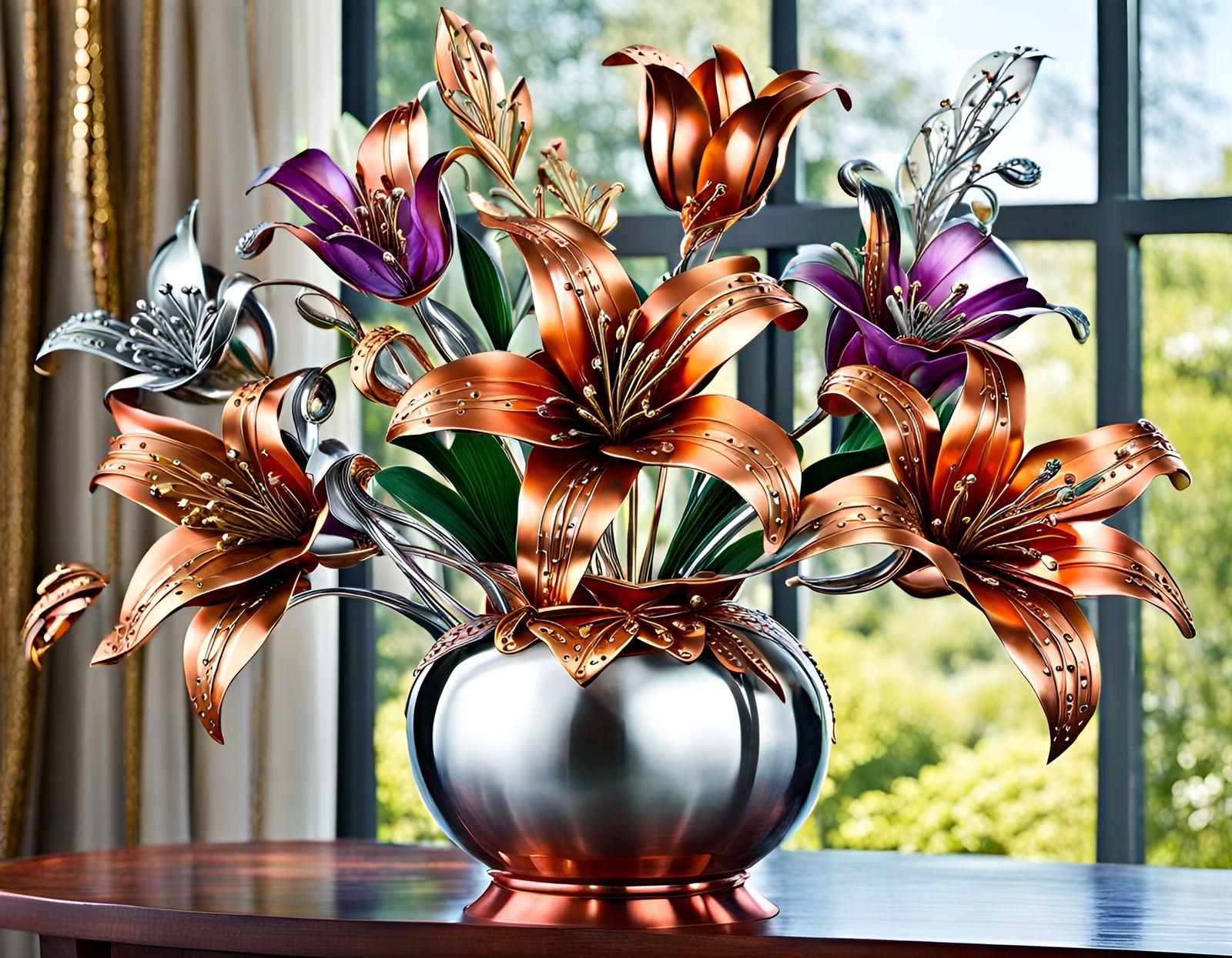 Metal Flowers in a Metal Vase AI Generated Artwork NightCafe Creator