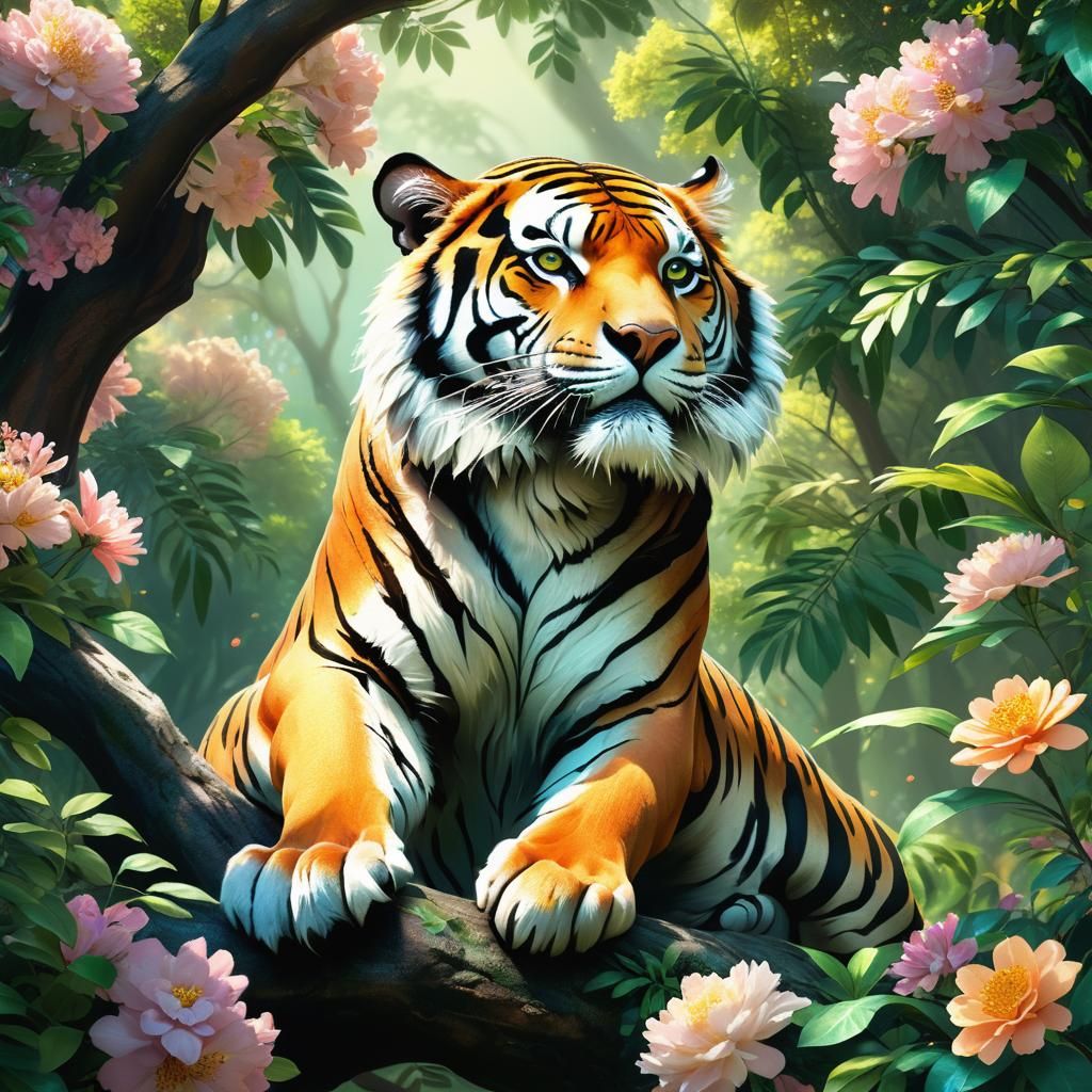 tiger,Singleline art of animal AI Generated Artwork NightCafe Creator