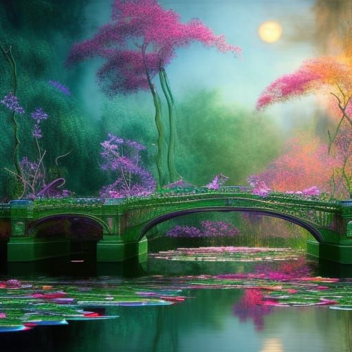 Waterlilies and Japanese Bridge By Claude Monet