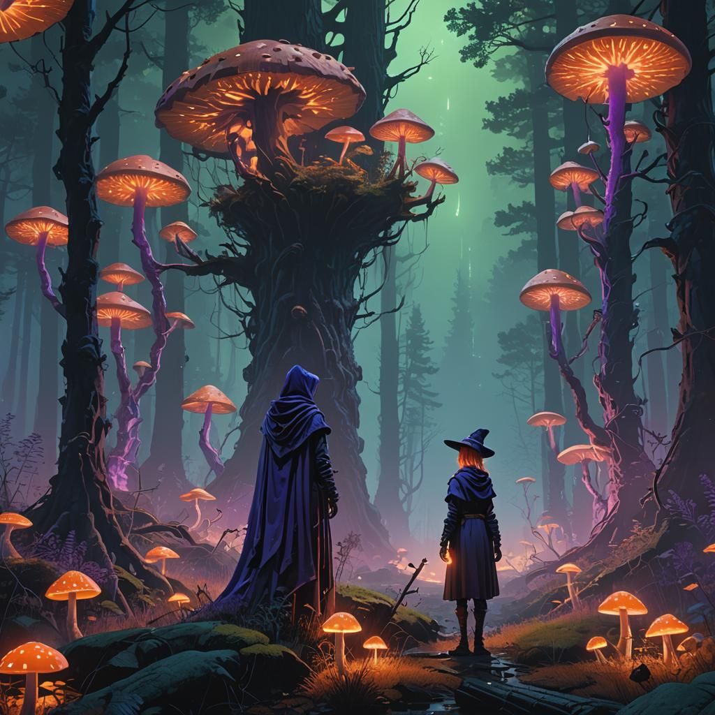 Mysterious Sorceress in a Mystical Glowing Forest