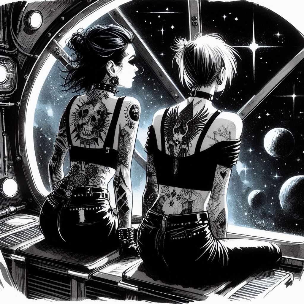 Gothic lesbian couple in the space