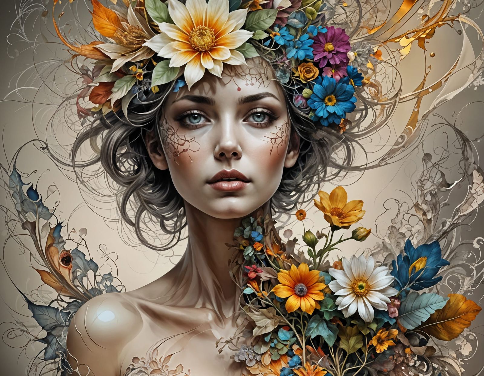 Mix of a Woman Body and a Flower