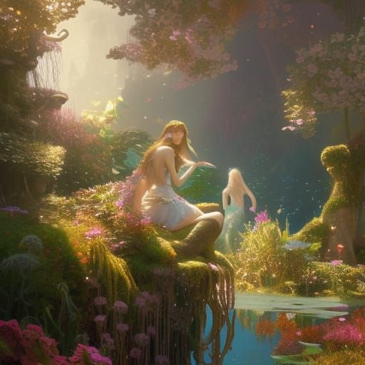 Secret garden with mermaids