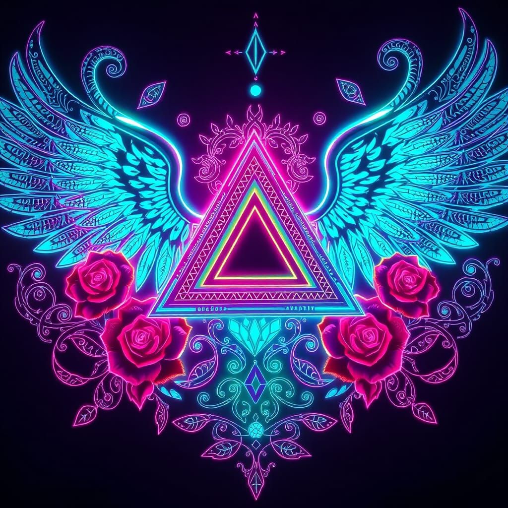 geometric shapes and signs, a triangle, filigree, roses, win...