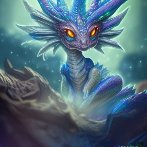 Sparkle Opal cute chibi dragon hatchling portrait