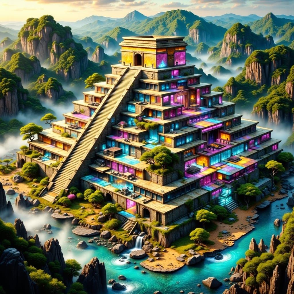 Incan Pyramid Lost in Jungle: Psychedelic Digital ... - AI Art