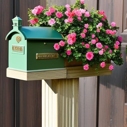 ultrarealistic vintage country mail box with flowers in the style of