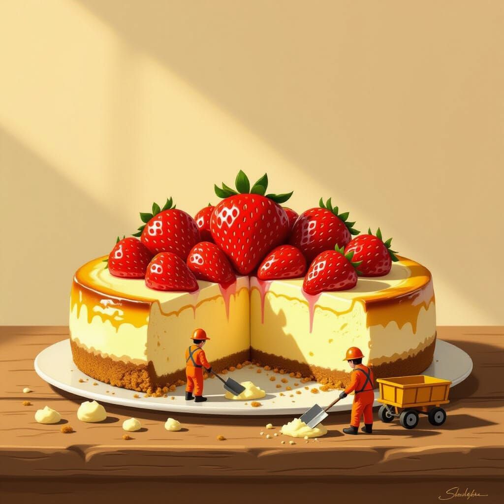 Strawberry Cheesecake Construction: Whimsical Illustration
