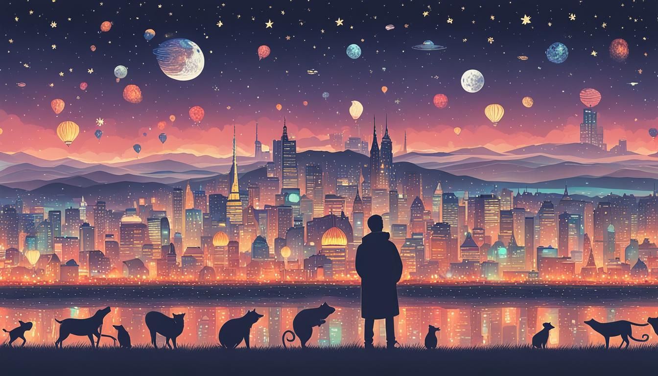 Celestial Black Cat Among the Stars